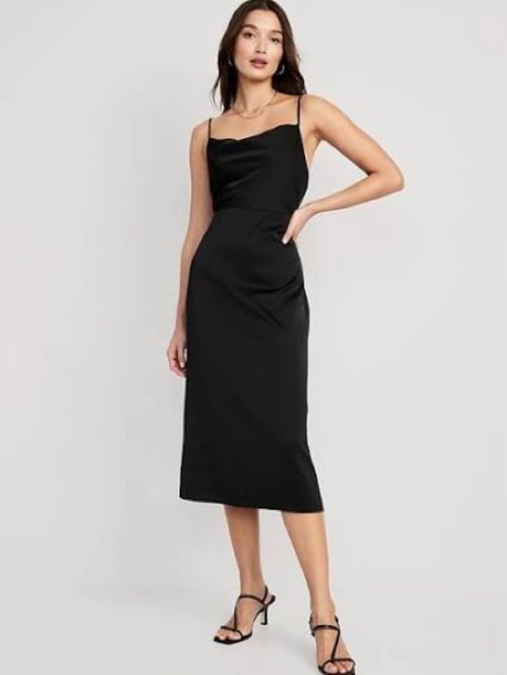 Old Navy Black Midi Slip Dress with Spaghetti Straps